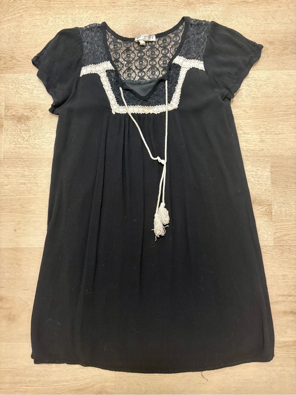 Agenda Black Lace Tunic with Ivory Tassel Accent